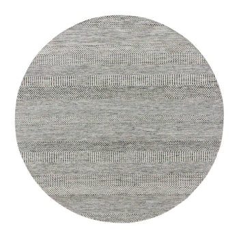6'X6' Perfect Gray Undyed Wool Grass Design Hand Knotted Round Rug