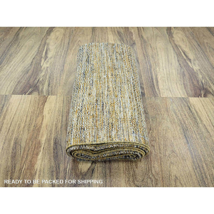 10'X10' Yellow Hand Knotted Rug Oxidized Grass Design Pure Wool Square