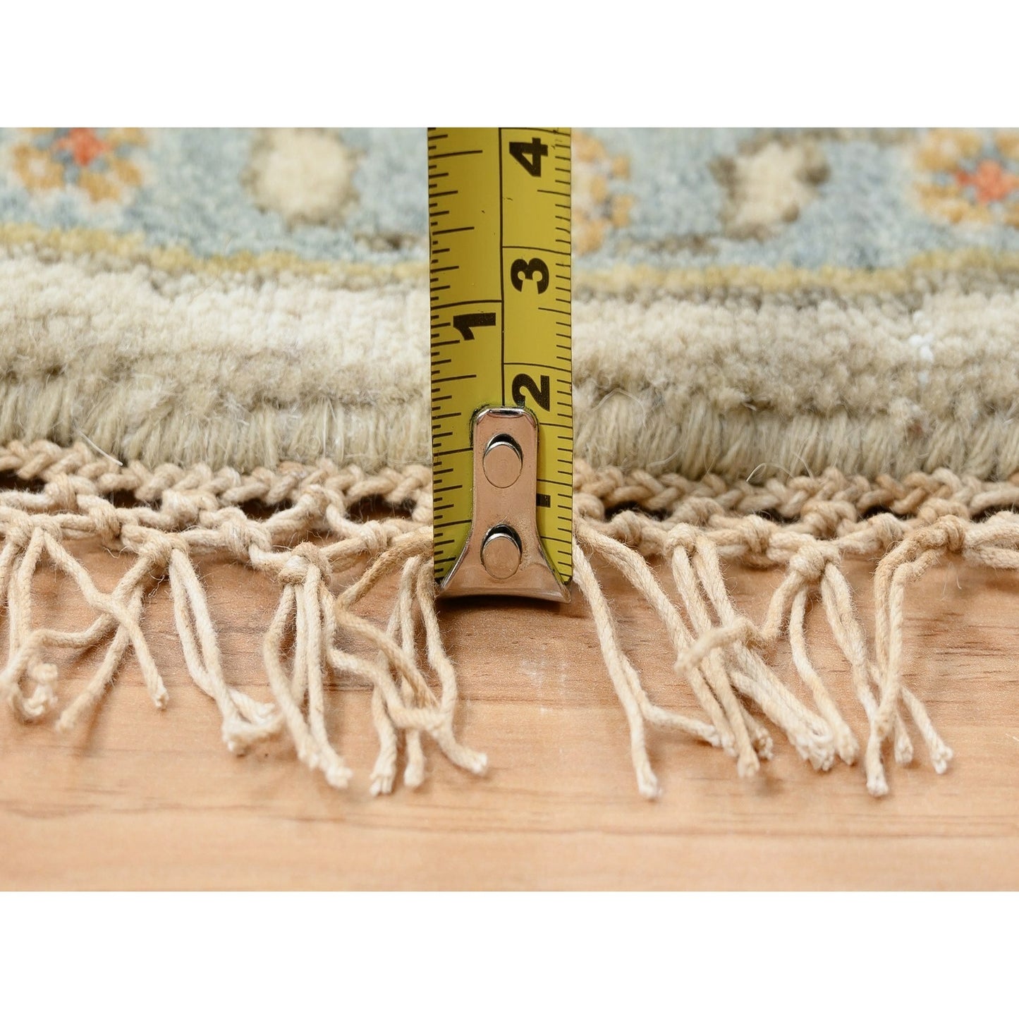 6'1"X6'1" Hand Knotted Ivory Karajeh Design Pure Wool Round Rug