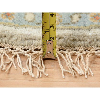 6'1"X6'1" Hand Knotted Ivory Karajeh Design Pure Wool Round Rug