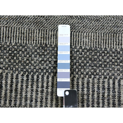 2'5"X15'10" Gray Grass Design Hand Knotted Undyed Wool Xl Runner Rug