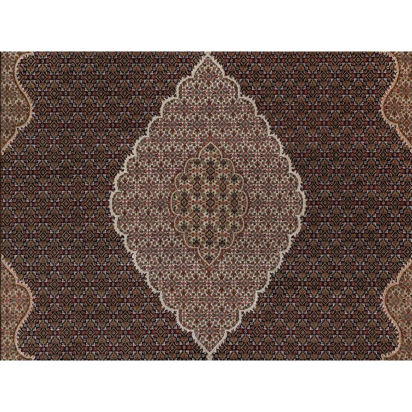 11'8"X15'2" Black Hand Knotted Tebraz Mahi Fish Design Wool Oversized Rug