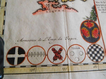 1715 Reland Map Of Japan 66 Provinces Nagasaki Port Coat Of Arms Handcolored