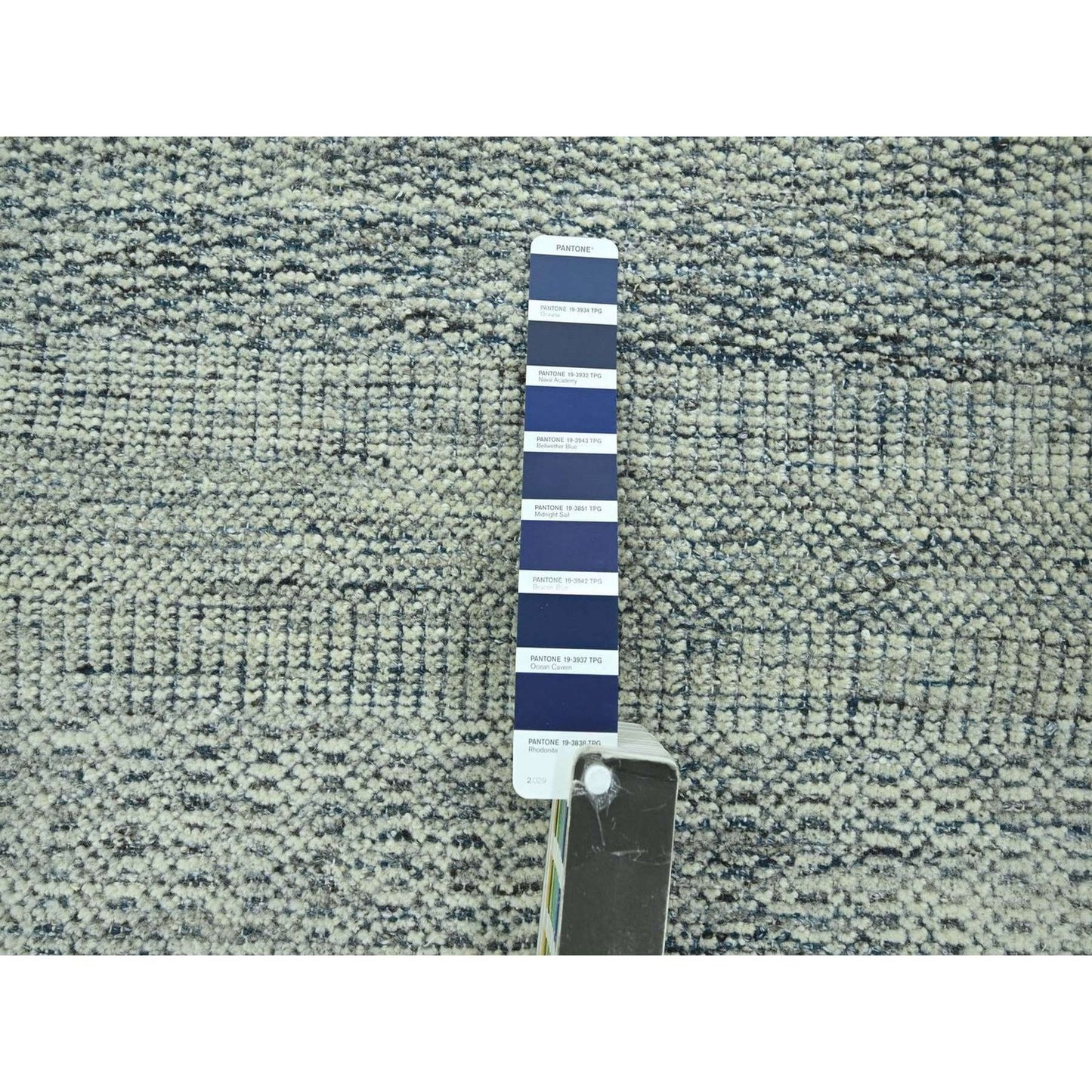7'10"x10' Yale Blue Wool Rug Distressed Oxidized Grass Design Hand Knotted