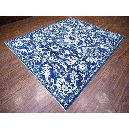 8'2"X9'8" Byzantine Blue Peshawar With Mahal Design Wool Hand Knotted Rug