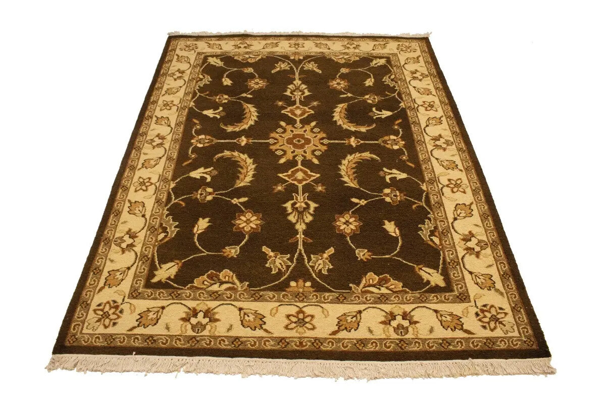 Partially Hand-Woven Brown Floral Sumak Rug