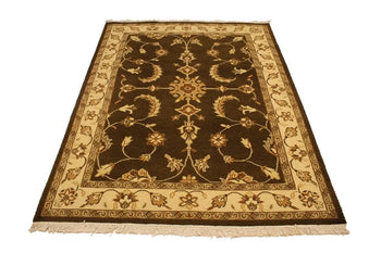 Partially Hand-Woven Brown Floral Sumak Rug