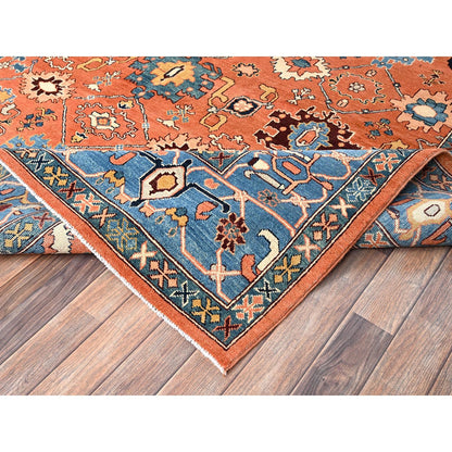 8'2"x9'8" Orange Hand Knotted Rug Peshawar with Heris All Over Design Wool