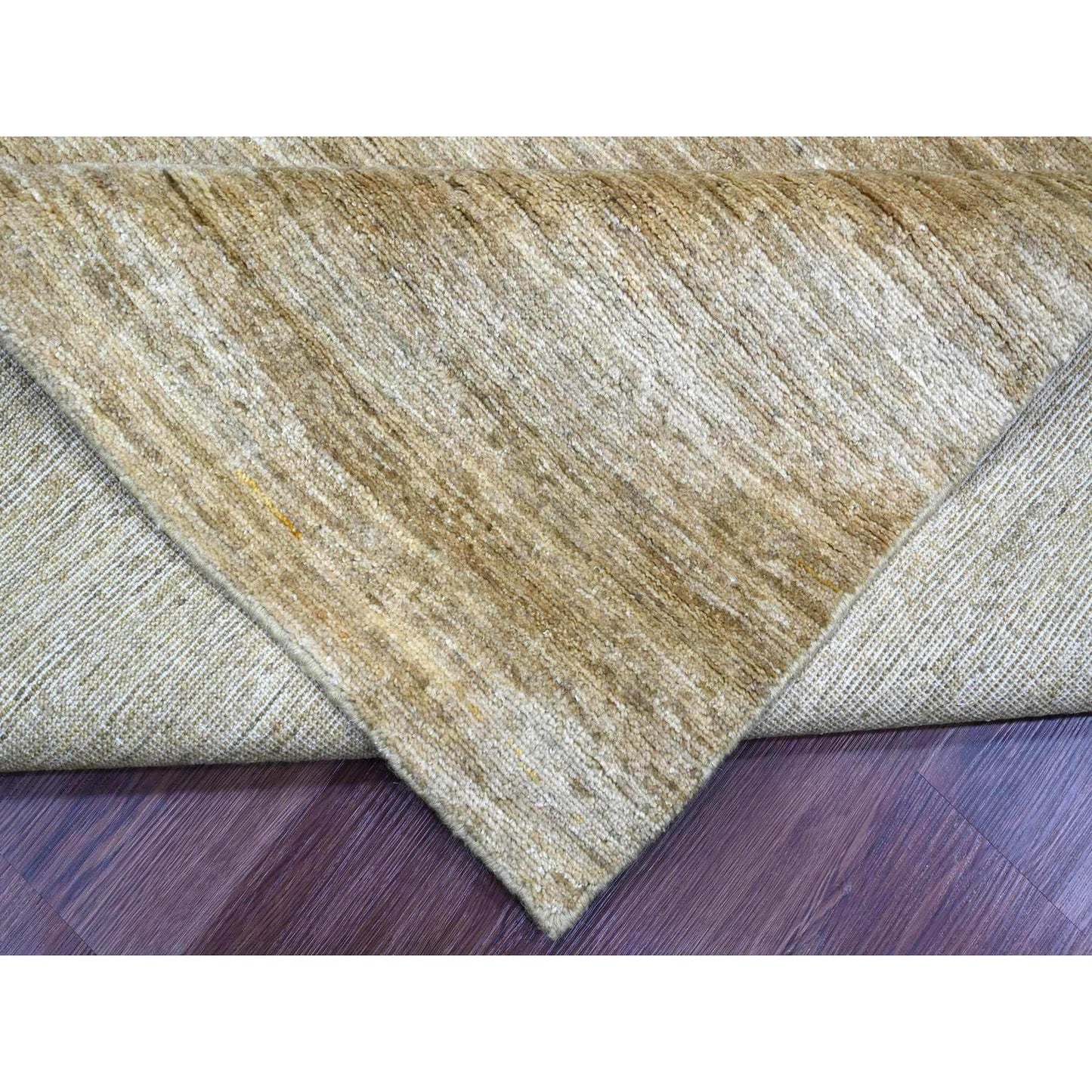 8'X9' Brown Hand Spun Ghazni Wool Solid Pattern Hand Knotted Squarish Rug