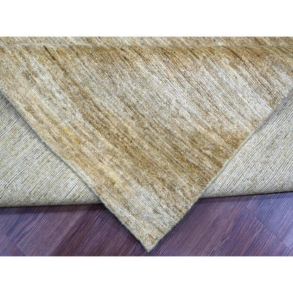 8'X9' Brown Hand Spun Ghazni Wool Solid Pattern Hand Knotted Squarish Rug