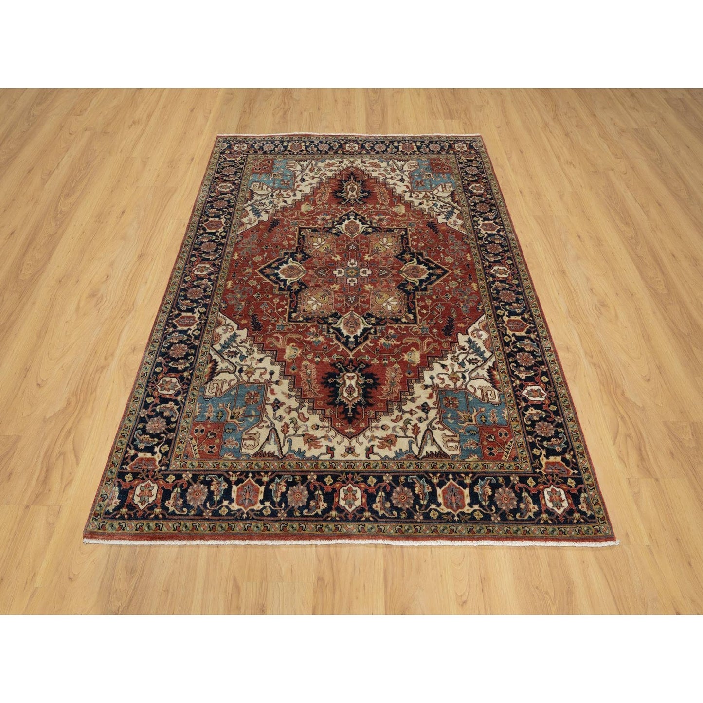 5'2"X7'2" Red Antiqued Heris Recreation New Zealand Wool Hand Knotted Rug