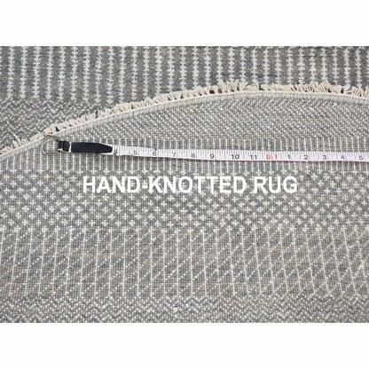 6'X6' Gray Grass Design Wool And Silk Hand Knotted Round Oriental Rug