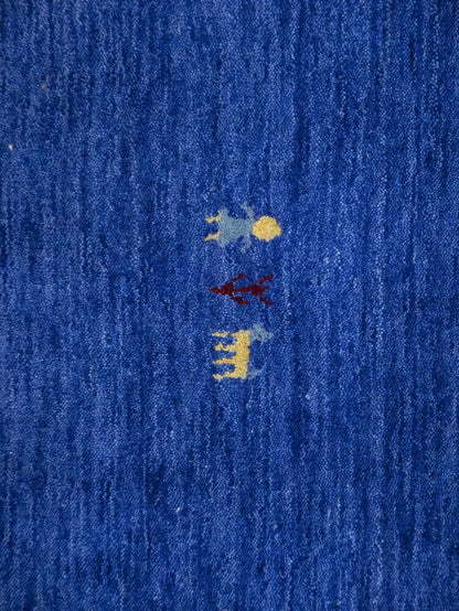Modern Royal Blue Gabbeh Square Rug Tribal Design