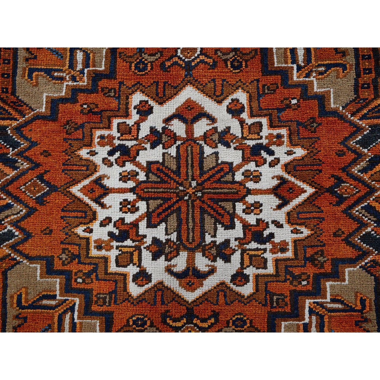 6'7"X9'7" Vivid Orange Vintage Zoroastrian Heris Pure Wool Hand Knotted Rug