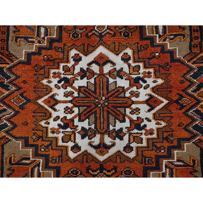 6'7"X9'7" Vivid Orange Vintage Zoroastrian Heris Pure Wool Hand Knotted Rug