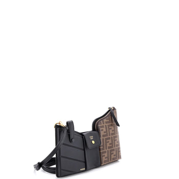 Fendi Bustine 3 Pockets Crossbody Bag Leather And Zucca Coated Canvas Mini