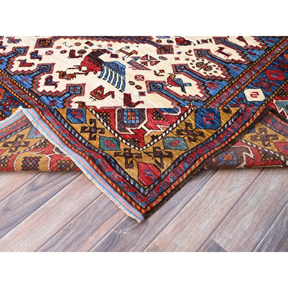 8'4"X9'3" Navajo White Turkish Knot Design Wool Hand Knotted Oriental Rug