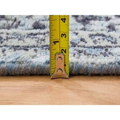 2'6"X6' Gray Hand Knotted Broken Kishoon Design Silk With Wool Runner Rug