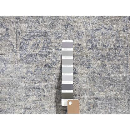 2'6"X5'10" Gray Broken Zoroastrian Design Silk Hand Knotted Runner Rug