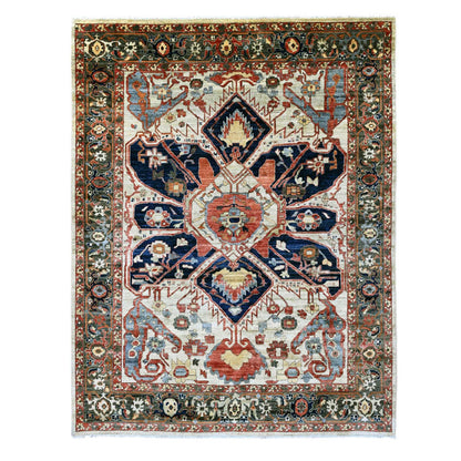 8'2"X10' Brown With Blue Hand Knotted Aryana Seeripe Heris Pure Wool Rug