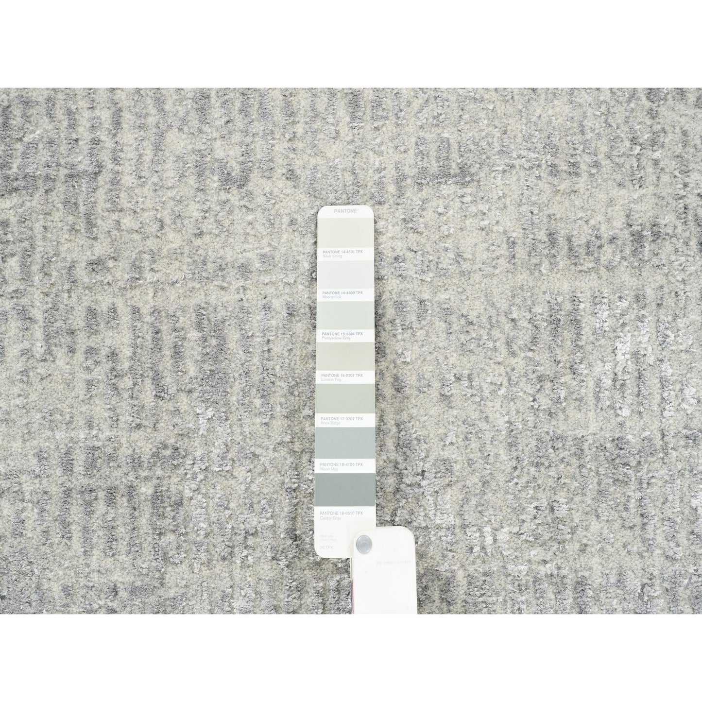 2'6"X12'1" Hand Loomed Fine Jacquard Gray Modern Wool And Silk Runner Rug