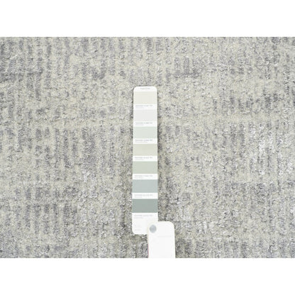 2'6"X12'1" Hand Loomed Fine Jacquard Gray Modern Wool And Silk Runner Rug