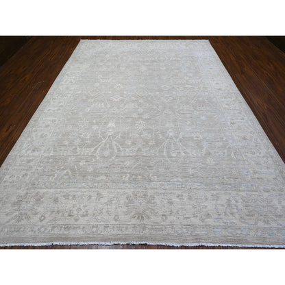8'9"X11'10" Gray White Wash Peshawar Wool Hand Knotted Oriental Rug