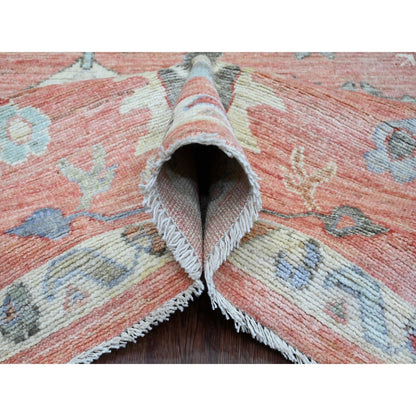 9'X11'9" Red All Wool Afghan Angora Oushak Floral Design Hand Knotted Rug