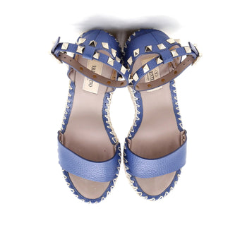 Valentino Garavani Women'S Rockstud Ankle Strap Double Wedge Sandals Leather
