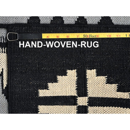 5'3"X7' Gray American Geometric Design Rug Flat Weave Hand Woven Wool