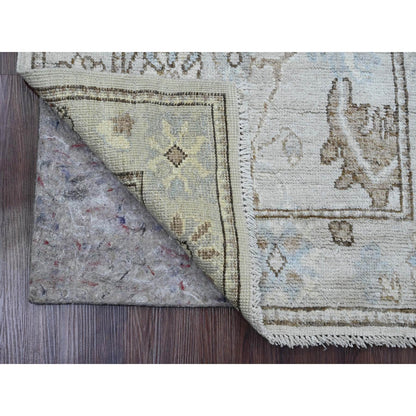 2'7"X9'9" Gray Angora Oushak Leaf Design Hand Knotted All Wool Runner Rug
