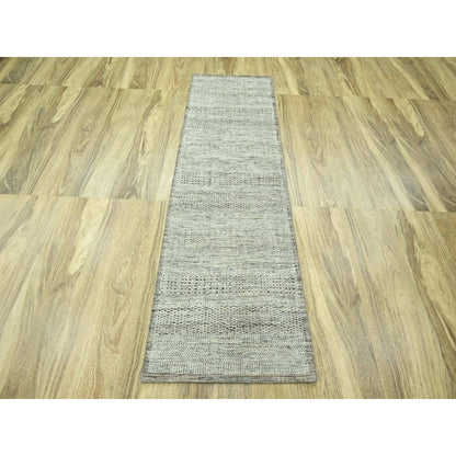 2'7"X7'10" Brown 100% Wool Rug Hand Knotted Oxidized Grass Design Runner