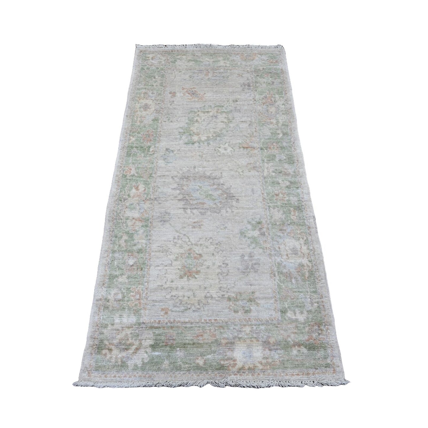 2'10"X5'8" White Hand Knotted Afghan Angora Oushak 100% Wool Runner Rug