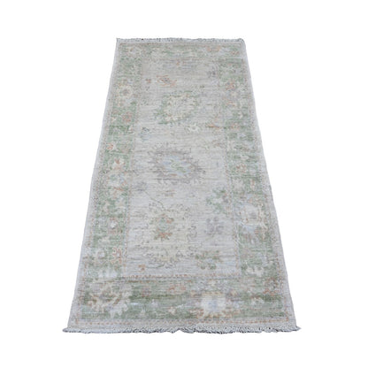 2'10"X5'8" White Hand Knotted Afghan Angora Oushak 100% Wool Runner Rug