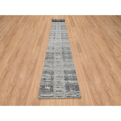 2'6"X20' Gray Modern Design Wool Hand Knotted Xl Runner Rug