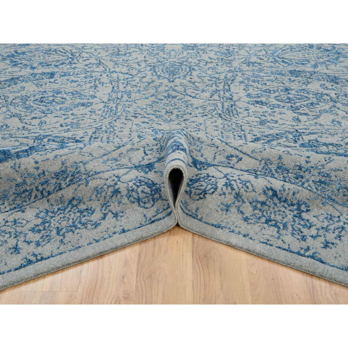 12'X12' Gray Fine Jacquard Hand Loomed Wool And Silk Square Rug
