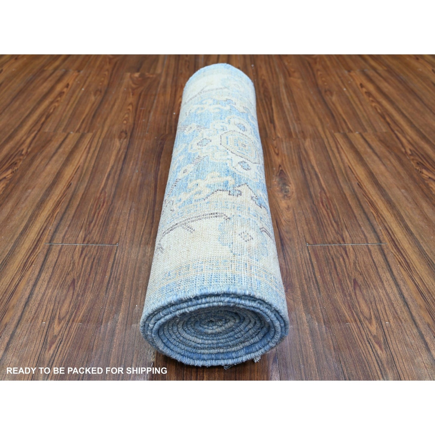 2'6"X16'2" Blue Wool Peshawar Faded Design Hand Knotted Xl Runner Rug