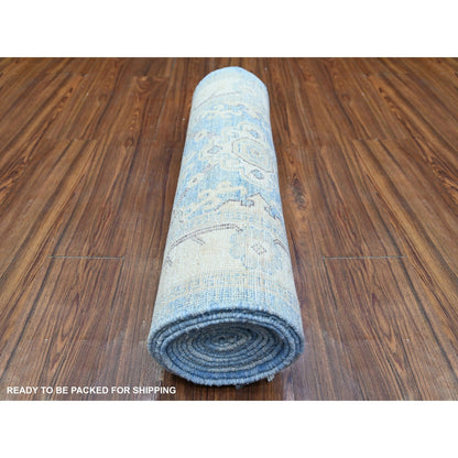 2'6"X16'2" Blue Wool Peshawar Faded Design Hand Knotted Xl Runner Rug