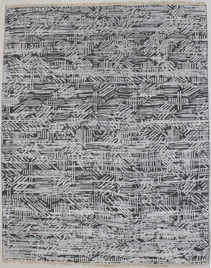 8x10 Hand-Carved Dark Grey Wool Modern Oriental Rug High-Low Relief Carpet