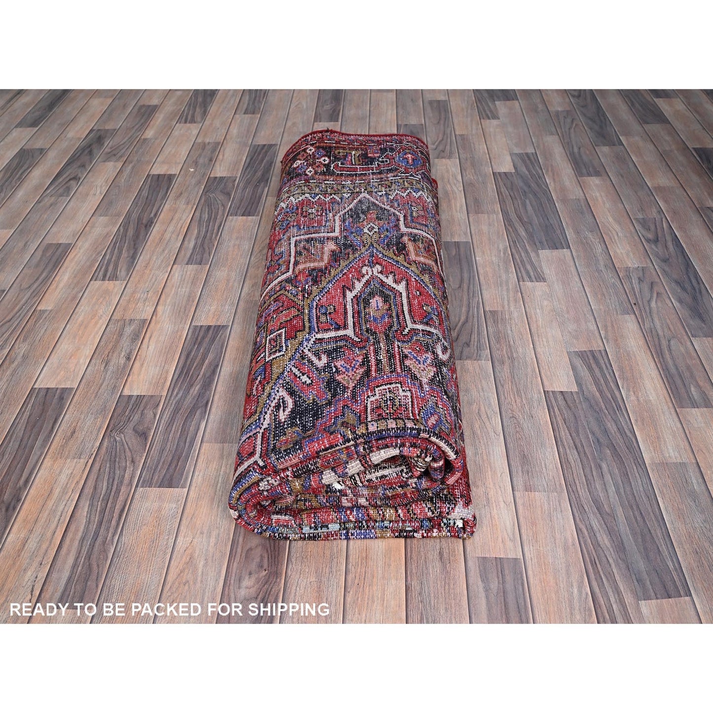 8'X11' Sox Red Antique Zoroastrian Heris Wool Hand Knotted Oriental Rug