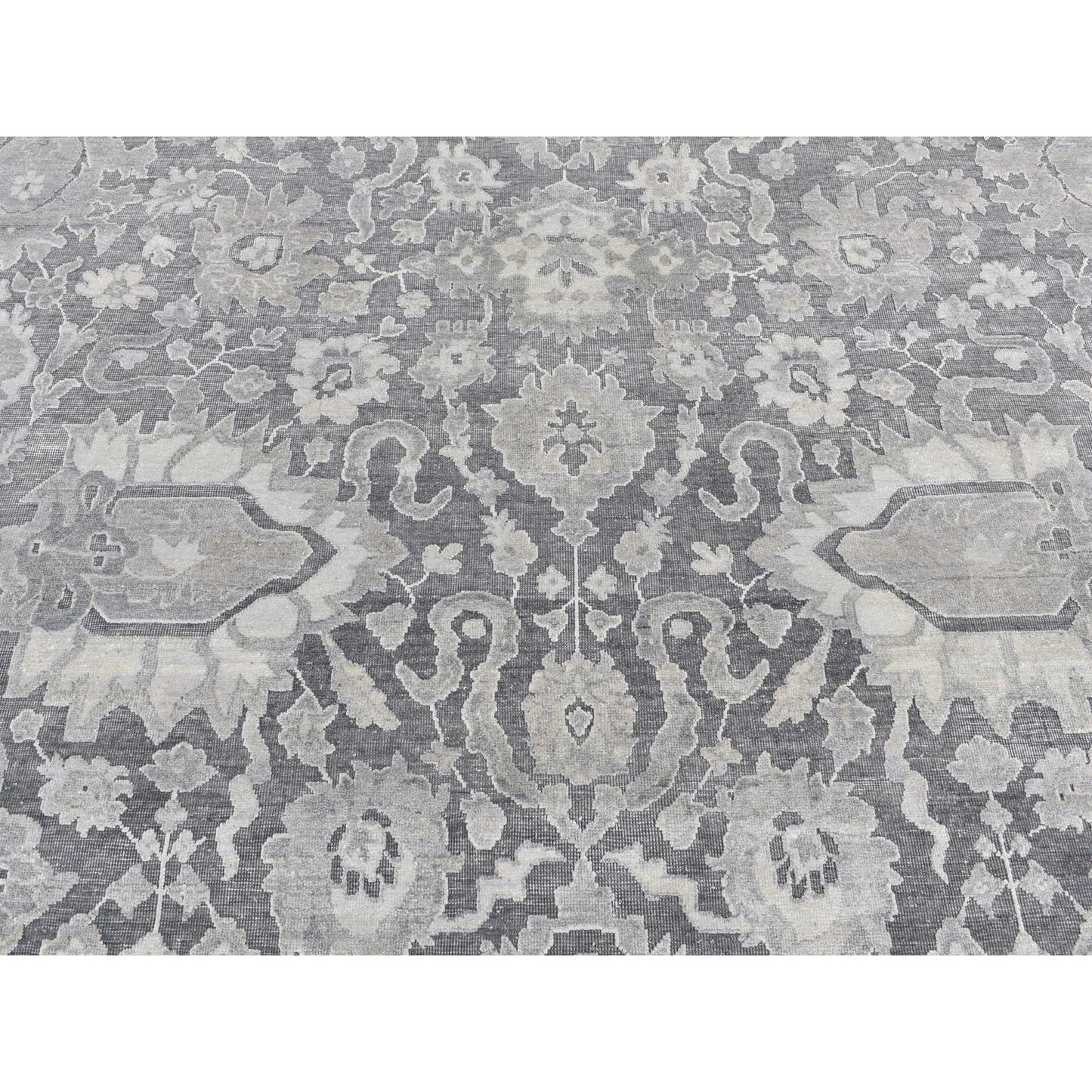 9'X12'4" Gray Silk With Textured Wool Hand Knotted Oushak Influence Rug