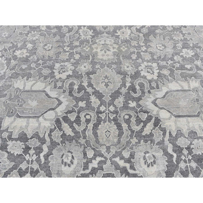 9'X12'4" Gray Silk With Textured Wool Hand Knotted Oushak Influence Rug