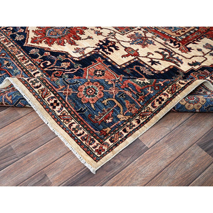 8'1"X10'1" Chiffon White Seeripe Heris Design Soft Wool Hand Knotted Rug