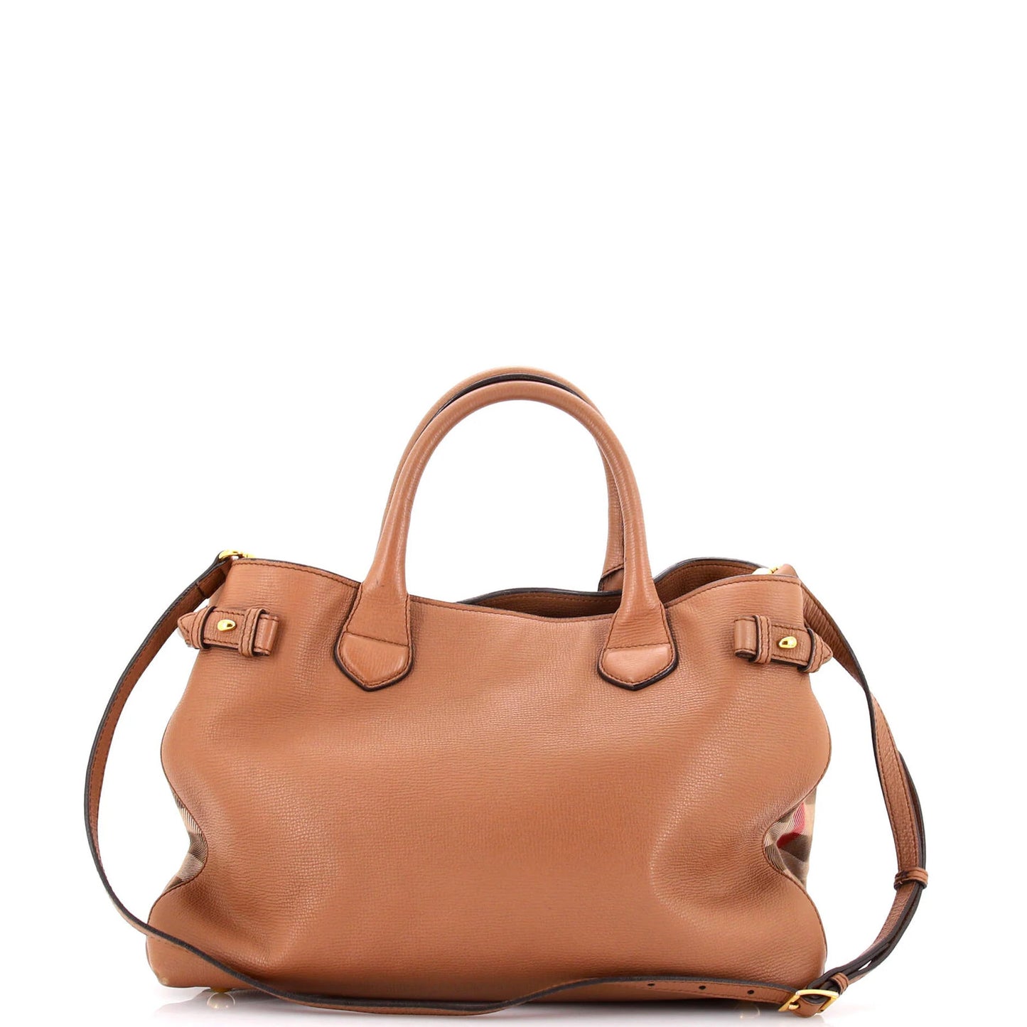 Burberry Banner Tote Leather And House Check Canvas Medium