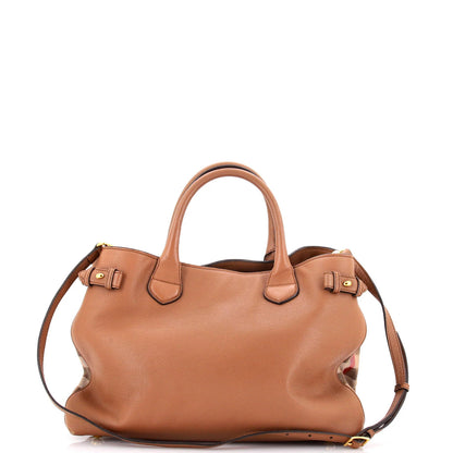 Burberry Banner Tote Leather And House Check Canvas Medium