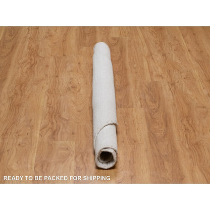 Ivory Hand Loomed 5'x5' Modern Soft Wool Striae Plain Round Design Rug