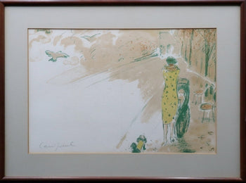Jean-Pierre Cassigneul Original Lithograph Woman In Yellow Dress Signed Framed