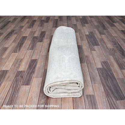 8'2"X9'6" Gray Wool Hand Knotted White Wash Peshawar Chobi Oriental Rug