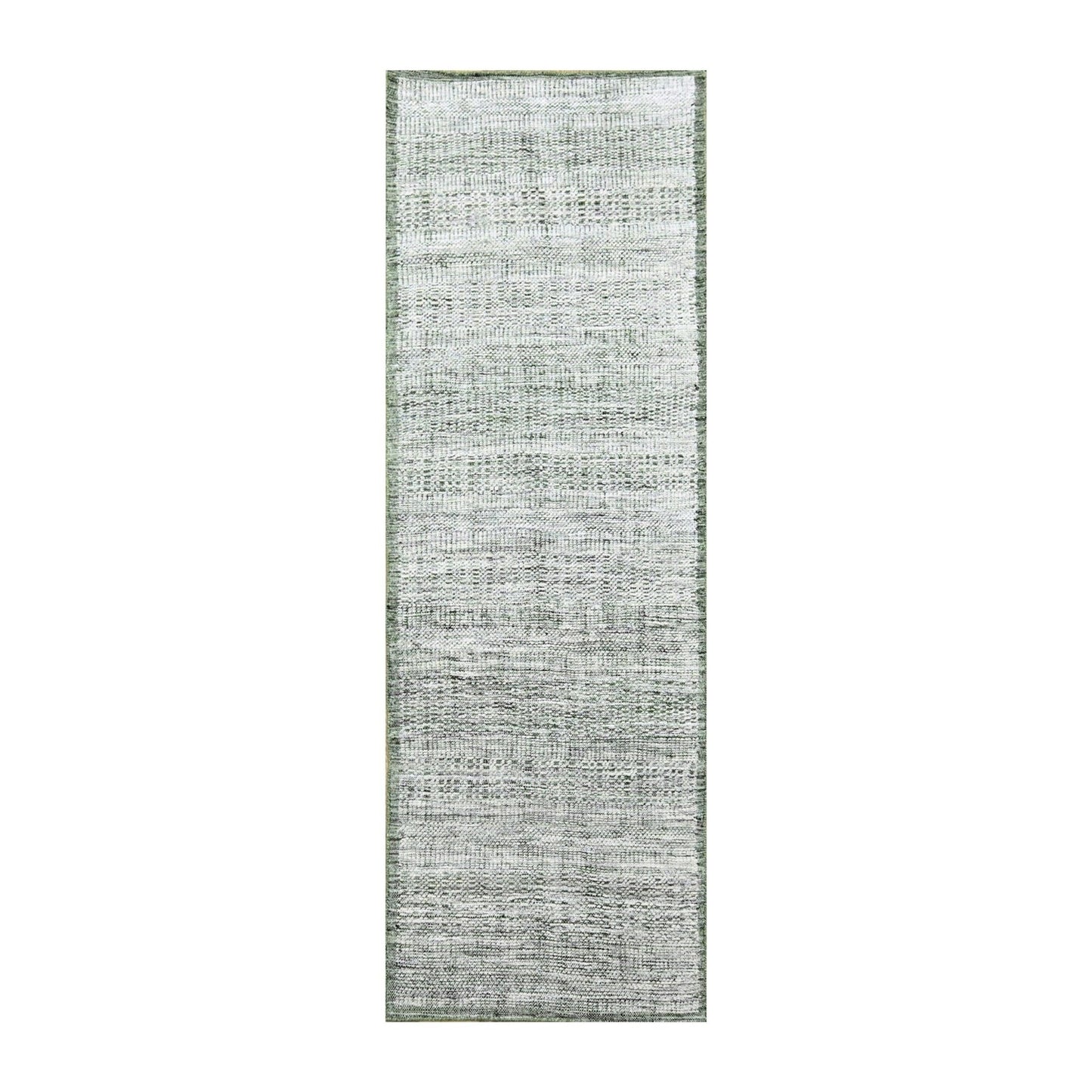 2'7"X8' White & Green Hand Knotted Oxidized Grass Design Wool Runner Rug