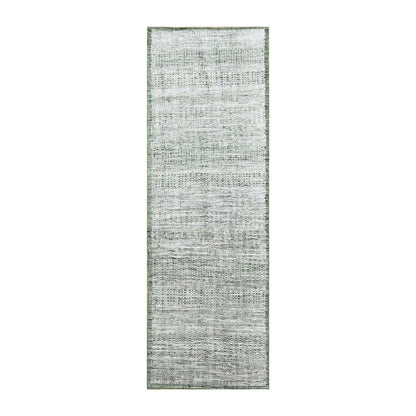 2'7"X8' White & Green Hand Knotted Oxidized Grass Design Wool Runner Rug